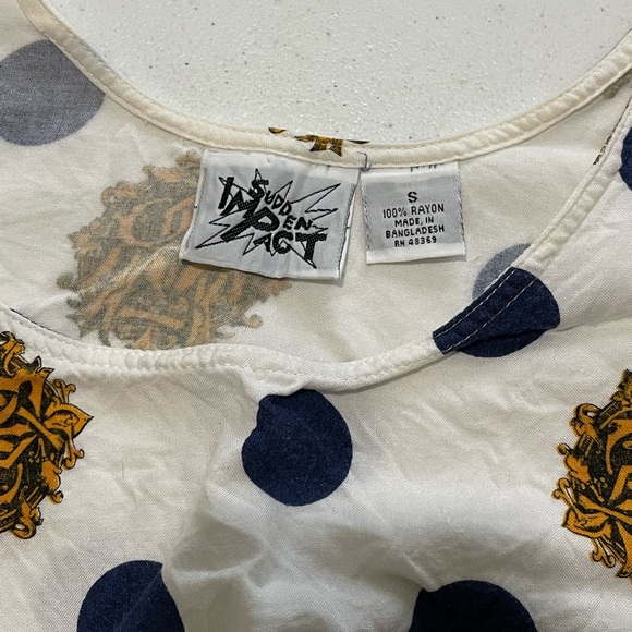 Vintage 80s Sudden Impact Polka Dot Tank White Blue Gold - Picture 7 of 7